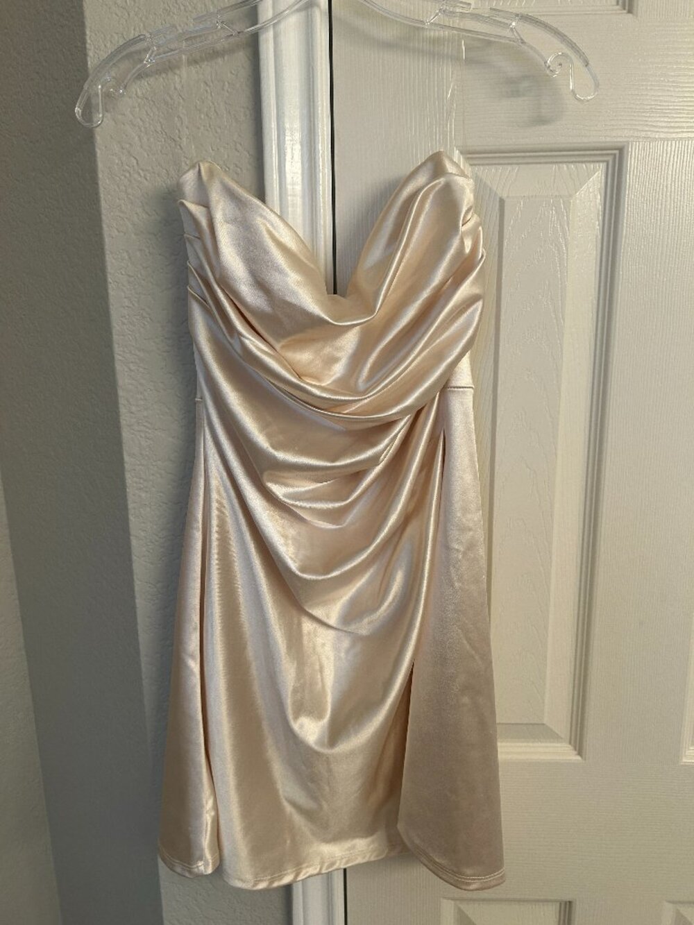 Windsor Strapless Satin Mini Dress with Ruched Bodice - Cream - Size Large